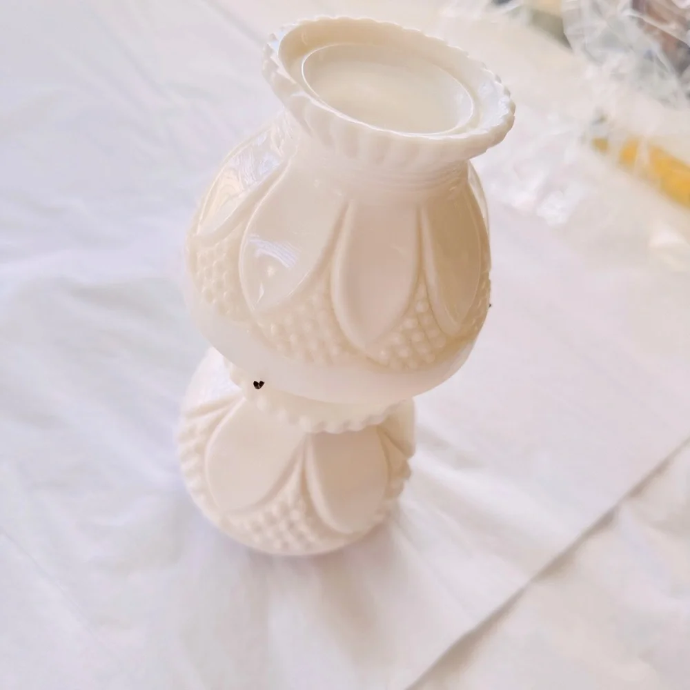 IMPERIAL Vintage Glass Hobnail Tulip & Cane White Milk Glass Mini Oil Lamp